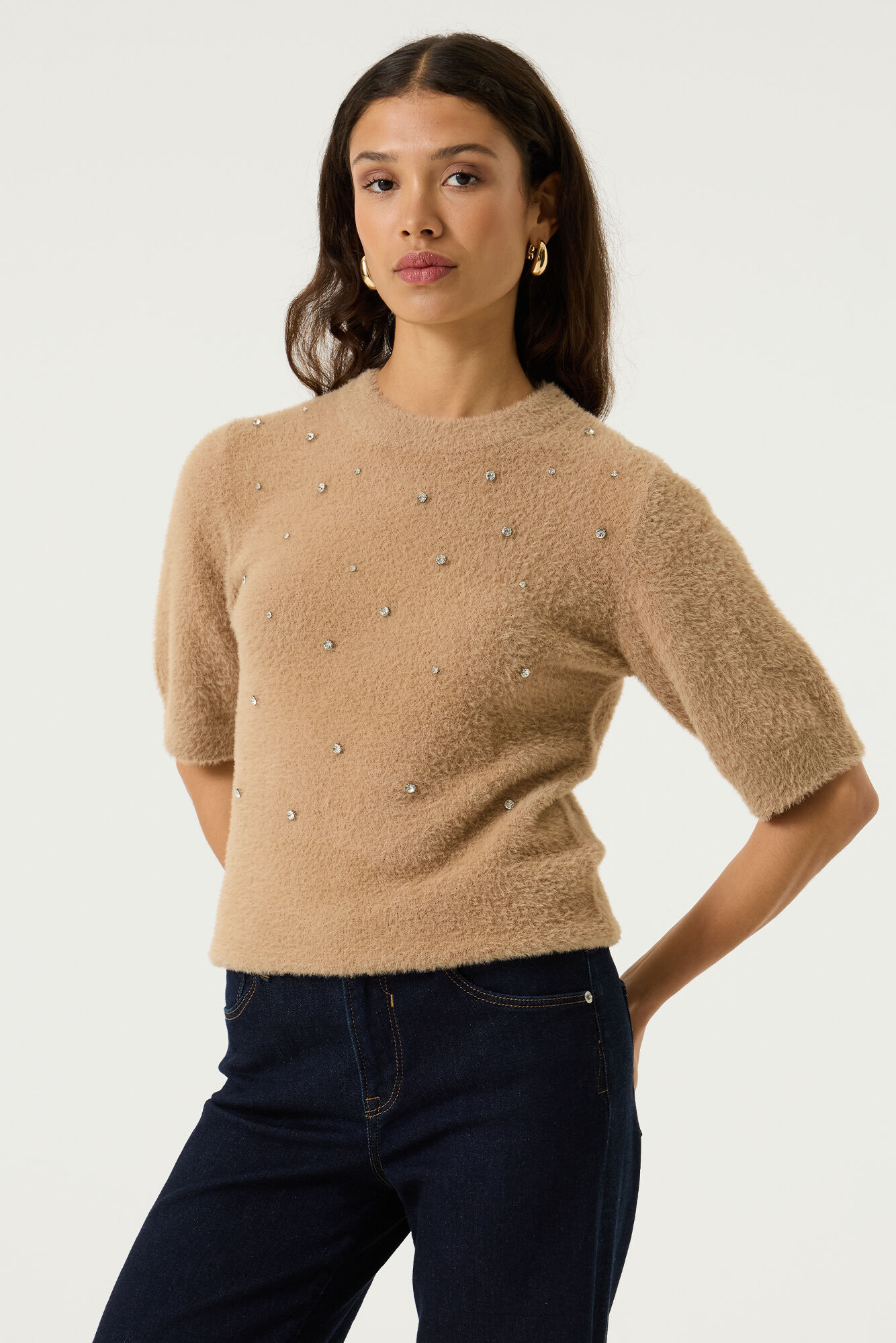 Soft Taupe Rhinestone Trui SS - Afbeelding 2