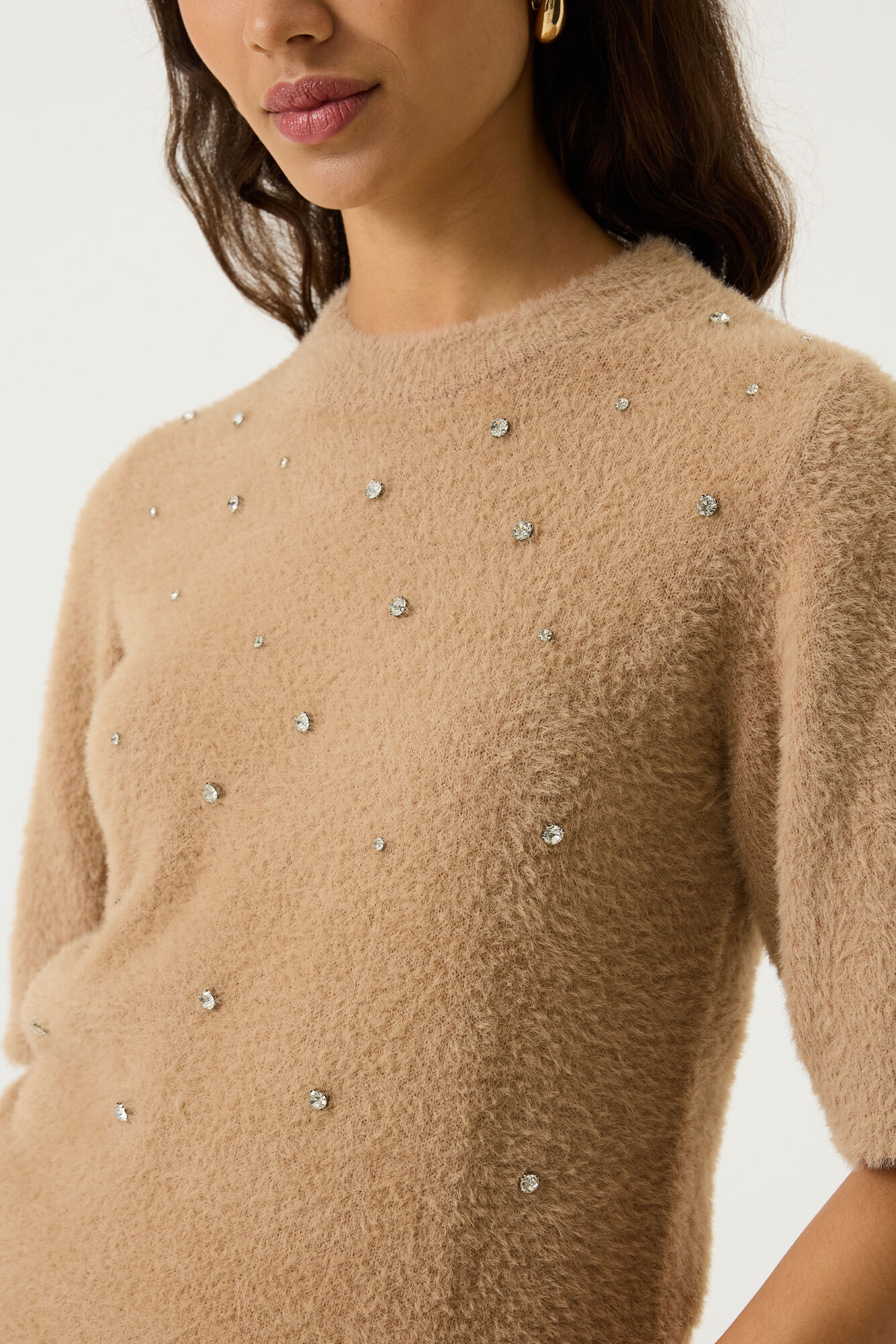 Soft Taupe Rhinestone Trui SS