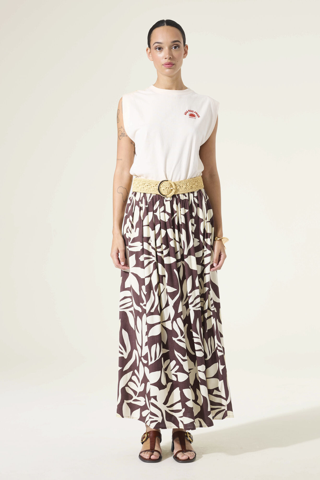 Earth Brown Print Rok - Afbeelding 1