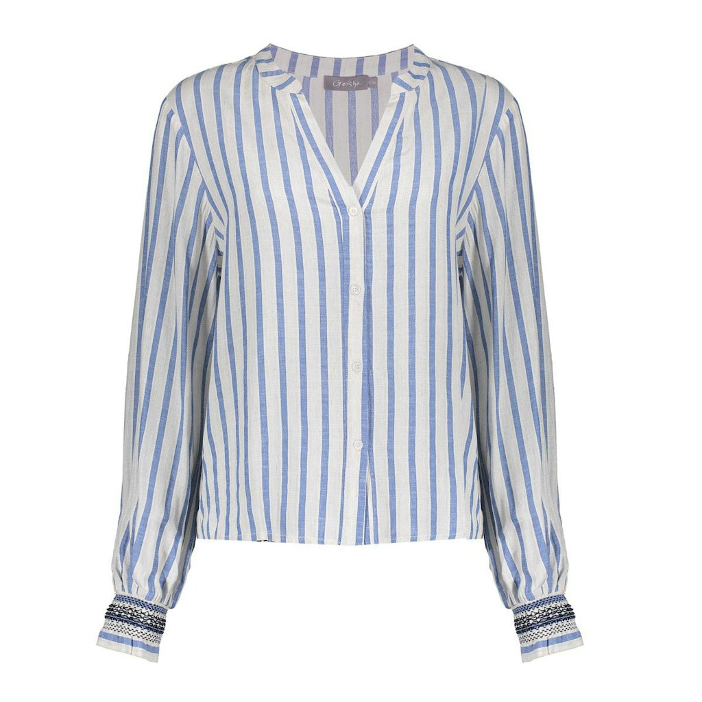 Blouse striped embroiderd cuffs - Afbeelding 4