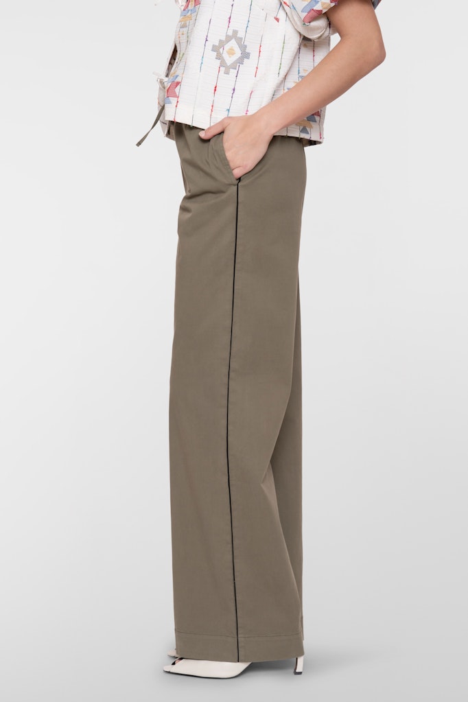 Armygroene Wide Leg met zwarte bies - Afbeelding 1