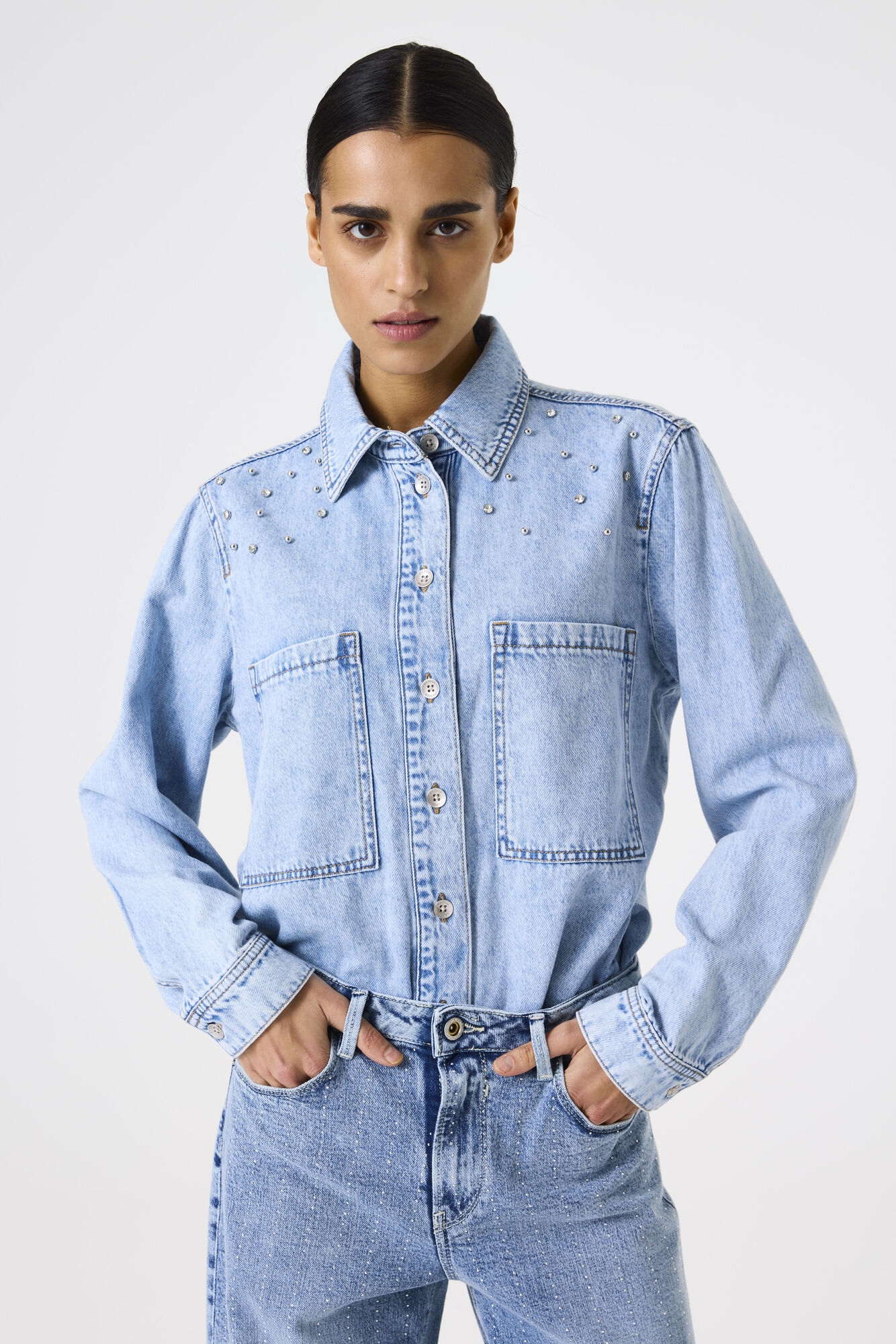 Denim Stud Blouse